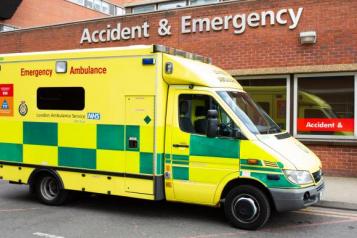 Emergency ambulance outside hospital